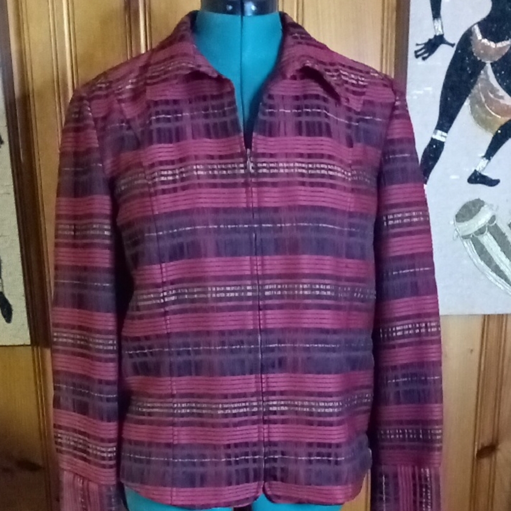 Christopher & Banks Burgundy and Black Striped Blazer